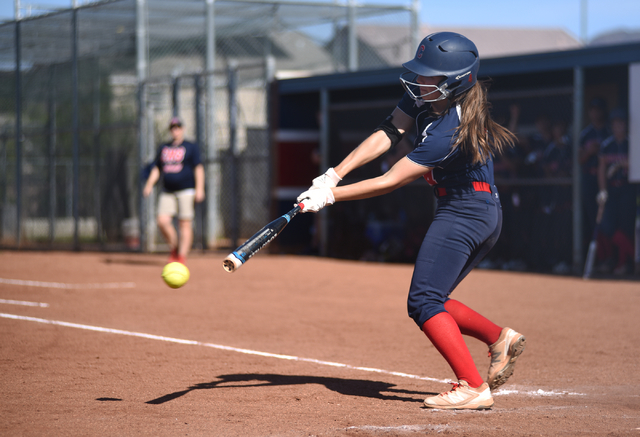 Coronado’s Dylan Underwood (4) swings at a pitch against Foothill during their softbal ...