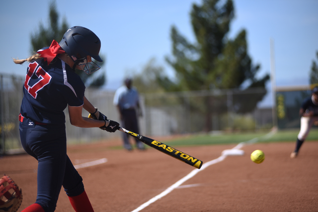 Coronado’s Sarah Pinkston (17) swings at a pitch against Foothill during their softbal ...