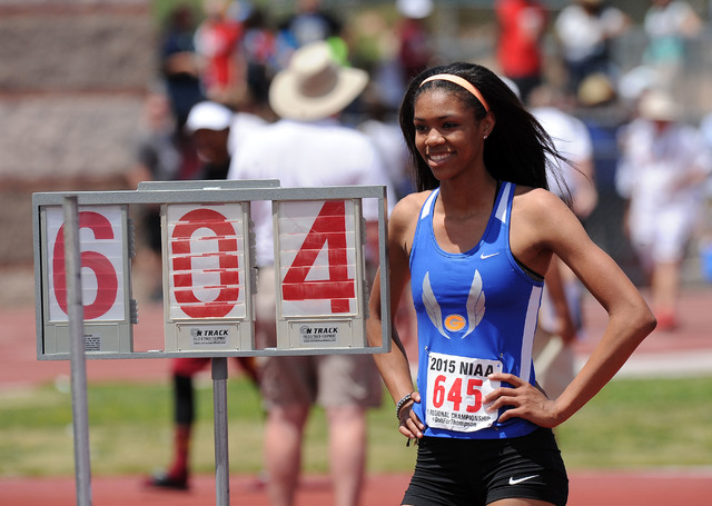 Vashti Cunningham of Bishop Gorman is seen after clearing 6 feet, 4 inches during the girl&# ...
