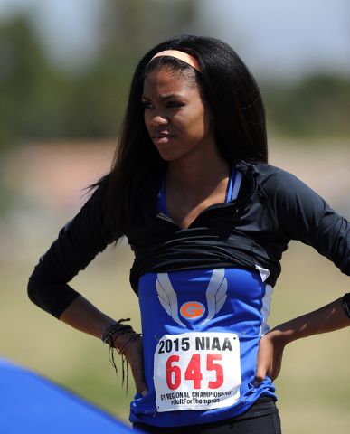 Vashti Cunningham of Bishop Gorman is seen before the start of the Sunset Region girls high ...