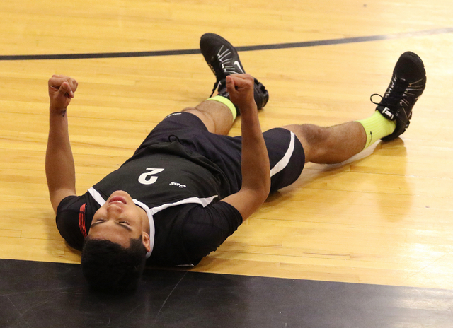 Rancho’s Martin Rodriguez reacts after going after a point during the boys volleyball ...