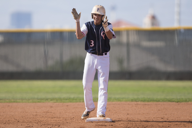 Coronado’s Jake McLean (3) reacts after hitting a double in the fourth inning against ...