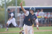 Coronado’s Corben Bellamy (2) reacts after a walk off hit against Liberty in their bas ...