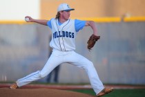 Centennial starting pitcher Jake Rogers delivers to Cimarron-Memorial in the first inning of ...