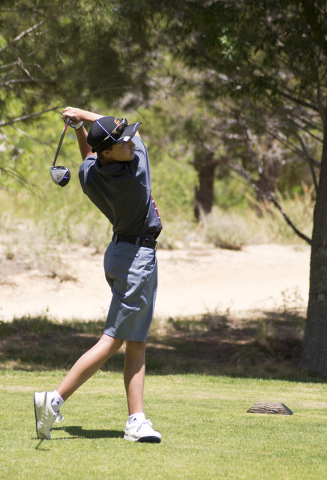 Eldorado’s Matthew Manganello hits his ball during the Sunrise Region boys golf tourna ...