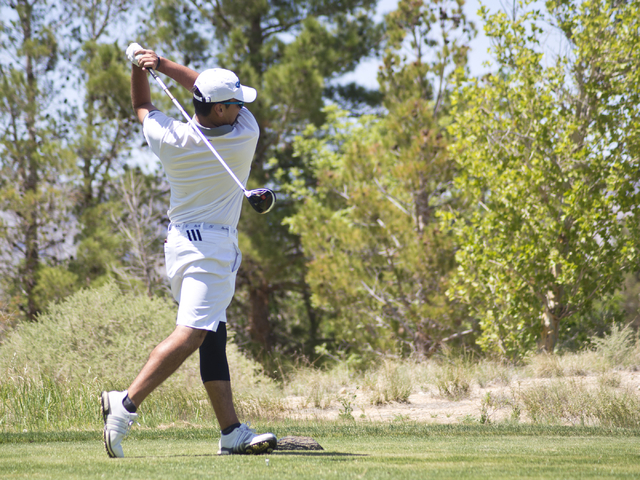 Coronado’s Ethan Bozner hits his ball during the Sunrise Region boys golf tournament a ...