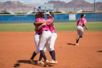 Foothill teammates embrace each other after beating Rancho during their Sunrise Regional fin ...