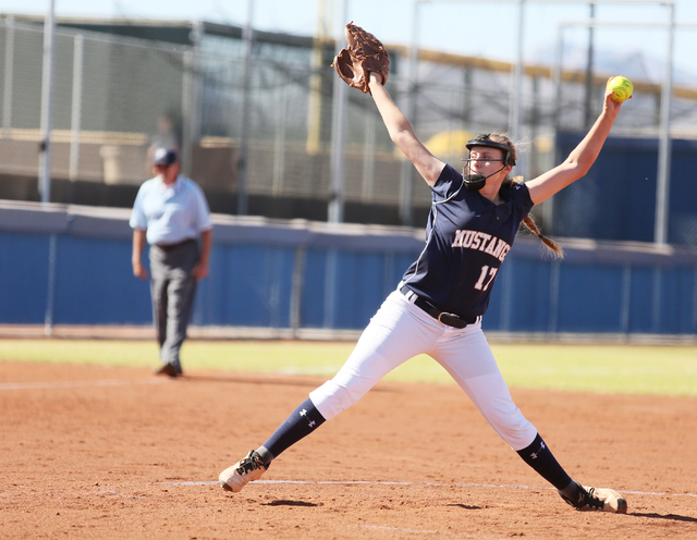 Shadow Ridge’s Tana Feiner pitches during a first round of the Sunset Region tournamen ...