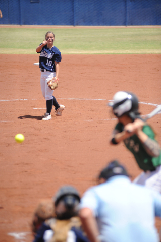 Centennial’s Maddie Jones pitches against Palo Verde in the Sunset Region championship ...