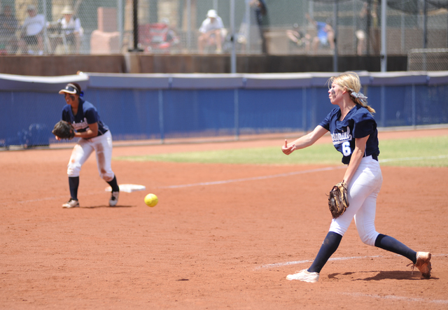 Centennial’s Cheyenne Cudahy pitches in the Sunset Region championship game against Pa ...