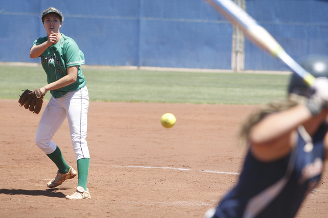 Sam Pochop of Rancho pitches to Liberty on May 14, 2016, at Bishop Gorman High School in Las ...