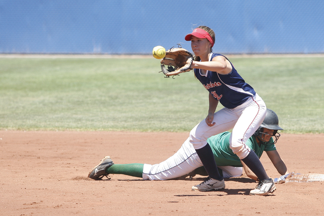 Lili Gutierrez of Rancho safely slides back into second after an attempted steal against Lib ...