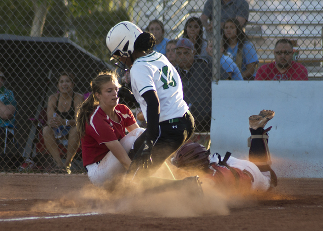Rancho’s Jahnae Davis-Houston (10) slides into home plate scoring the only run of the ...