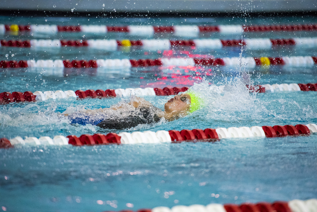 Abby Richter of Green Valley swims during the girls 100 yard backstroke final of the Sunrise ...
