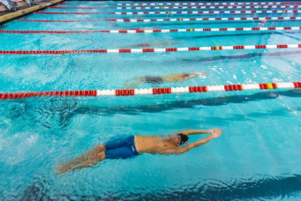 Swimmers compete during the Sunrise Region high school swim meet at the Bucky Buchanan Natat ...