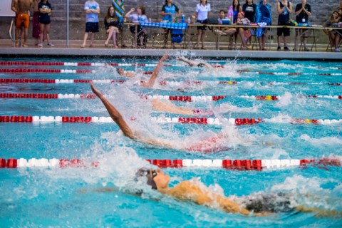Swimmers compete during the Sunrise Region high school swim meet at the Bucky Buchanan Natat ...
