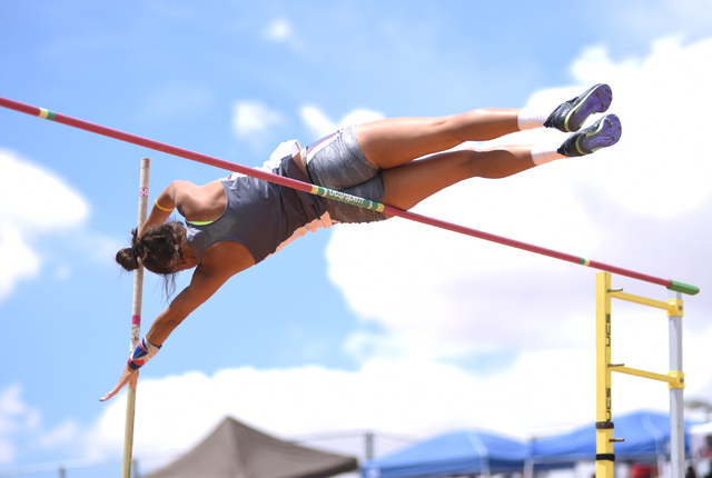Liberty’s Gabby Carson competes in the pole vault event during the Division I region t ...