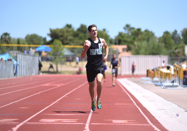 Palo Verde’s Nicholas Jacobson wins the 1600-meter run at the Sunset Region meet held ...