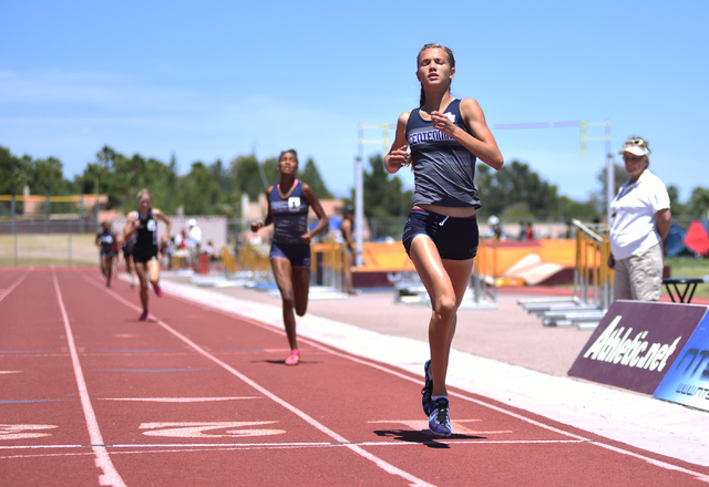 Centennial’s Karina Haymore finishes in first place after competing in the girls 800 m ...