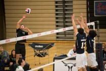 Palo Verde’s Michael Simister (11) goes up to spike the ball against Shadow Ridge duri ...