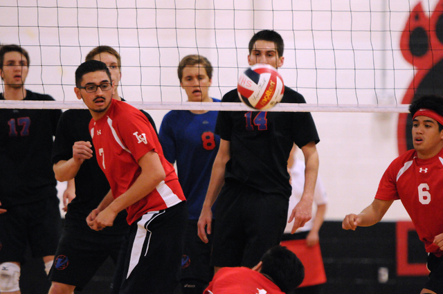 Las Vegas’ Guillermo Gonzales (7) and Shayne Marquez (6) watch as Brian Singson (1) sa ...