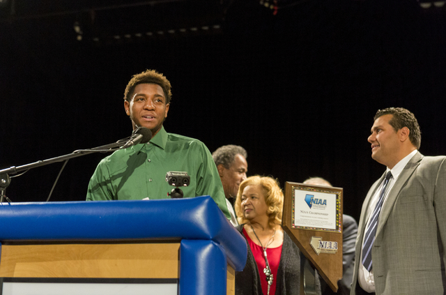 Senior Jordan Simons expresses his gratefulness to coaches, family and friends before signin ...