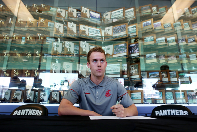 Palo Verde senior Dylan Orlando signs his paperwork for playing baseball at Washington State ...