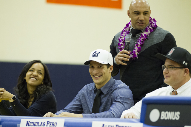 Biaggio Ali Walsh, center, who committed to attending University of California, Berkeley, du ...