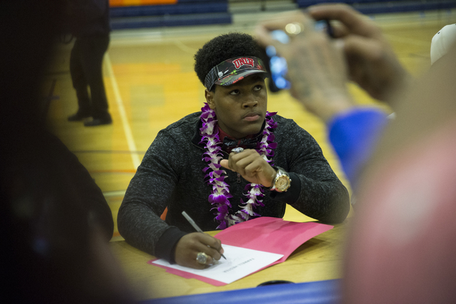 Bishop Gorman’s Farrell Hester, who committed to attending UNLV during Signing Day at ...