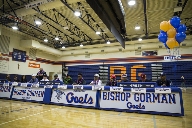 Bishop Gorman athletes during Signing Day at Bishop Gorman High School on Wednesday, Feb. 1, ...
