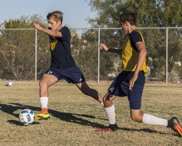 Spring Valley soccer player Ethan Orme (11) makes a run on goal during practice on Wednesday ...