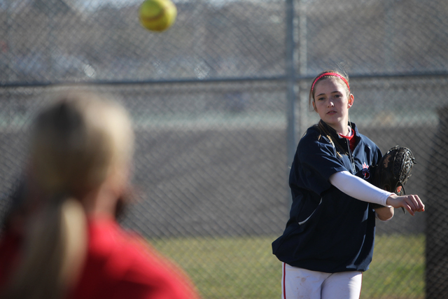 Sarah Pinkston, 16, pitcher for Coronado’s varsity softball team, throws the ball duri ...