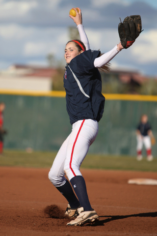 Sarah Pinkston, 16, pitcher for Coronado’s varsity softball team, pitches the ball dur ...