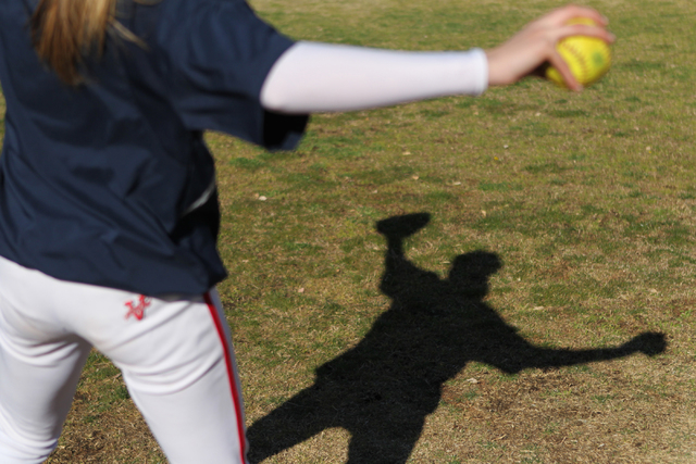 Sarah Pinkston, 16, pitcher for Coronado’s varsity softball team, gets ready to throw ...