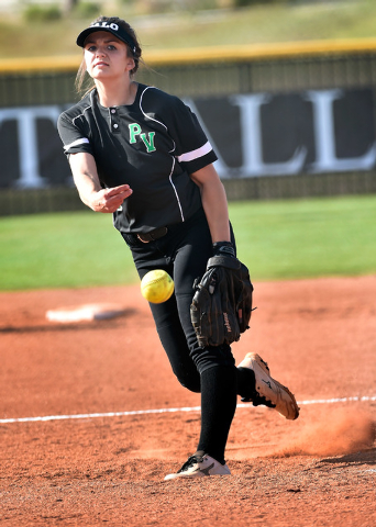 Palo Verde pitcher Taylor Askland delivers the ball against Centennial during a high school ...