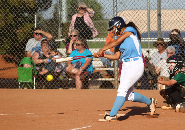 Centennial’s Savannah Horvath swings at a pitch against Palo Verde on Tuesday. Centenn ...