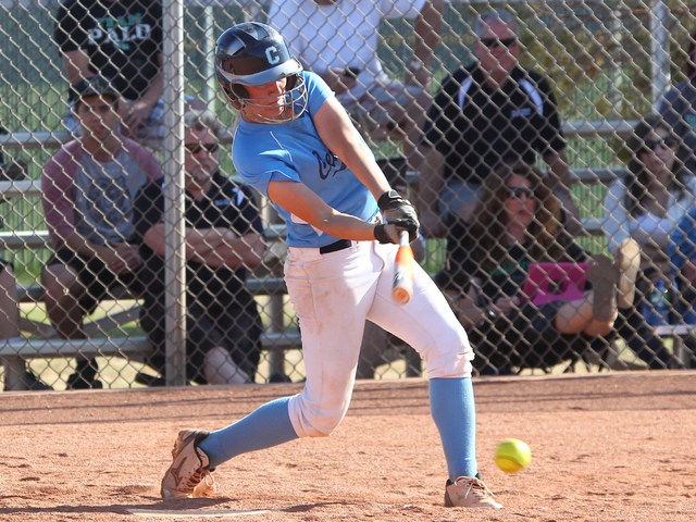 Centennial’s Heather Bowen swings at a pitch against Palo Verde on Tuesday. Centennial ...