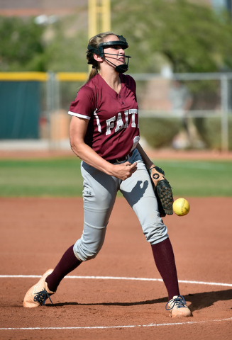 Faith Lutheran pitcher Makena Martin delivers a pitch against Sierra Vista during a high sch ...