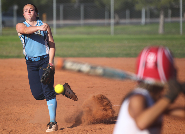 Foothill’s Kayla King (32) fires a pitch at Liberty during a game at Liberty High Scho ...