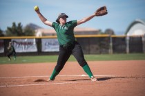 Palo Verde’s Kelsea Sweeney (22) pitches against Shadow Ridge during a softball game p ...