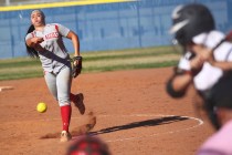 Arbor View’s Ashlyn Ames fires a pitch during the sixth inning of Wednesday’s ga ...