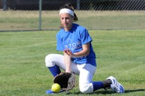 Green Valley girls softball center fielder Maggie Manwarren fields a grounder at a recent pr ...