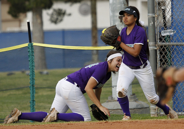 Silverado’s Arieana Monturio (2) makes a catch in foul territory to record an out as t ...