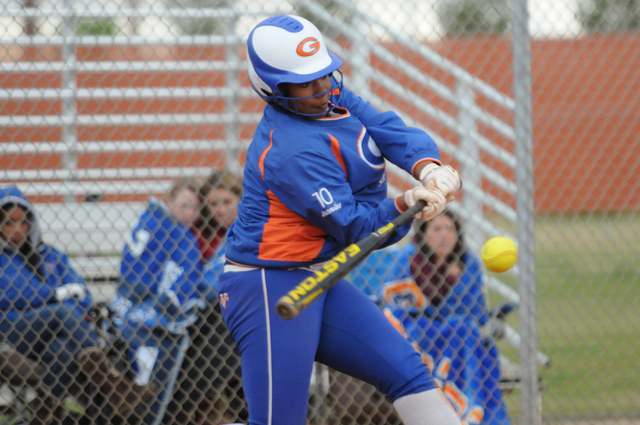 Bishop Gorman’s Jasmine Gibson takes a swing in Wednesday’s game against Legacy. ...