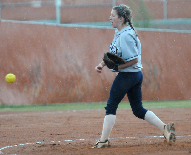 Legacy’s Kellie Nelson delivers a pitch against Bishop Gorman during Wednesday’s ...