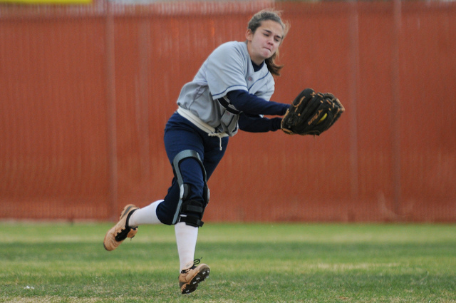 Legacy’s Kaila Haslem makes a catch in right field during Wednesday’s game again ...