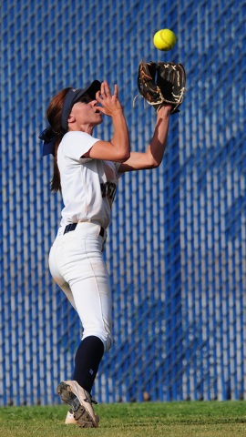 Shadow Ridge left fielder Raelyn Kendall catches a Palo Verde pop fly in the seventh inning ...