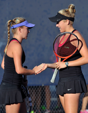 Palo Verde’s Sophie Henderson, left and her sister, Chloe Henderson, share a moment be ...