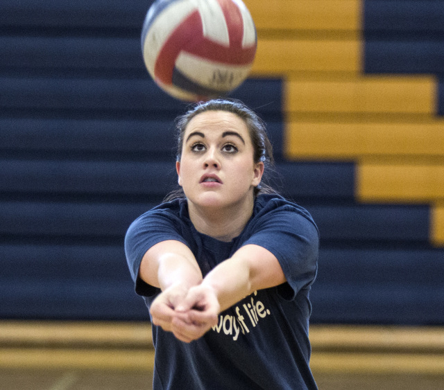 Sierra Vista’s Girls Volleyball player Bailey Bergquist passes the ball during practic ...