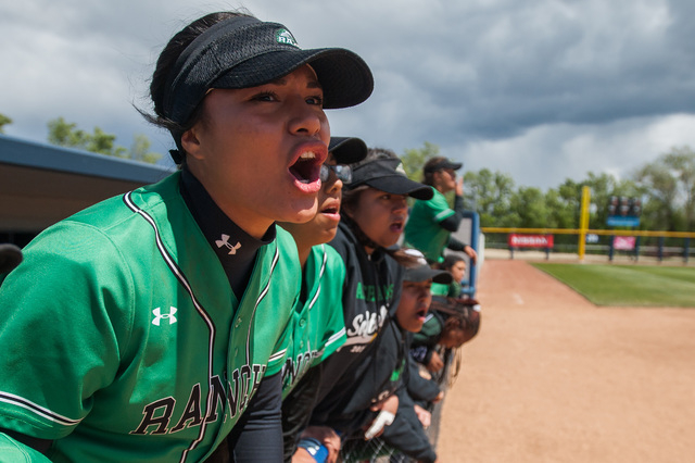 Rancho’s Alexa Lira (32) cheers on teammates from the dugout as they play Spanish Spri ...